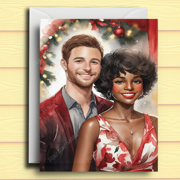 Interracial Couple K Christmas Card
